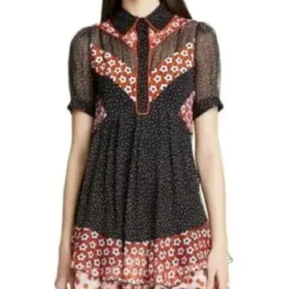 DIANE VON FURSTENBERG Lou Silk Chiffon Collared Polka Dot Summer Dress NWT SZ 14